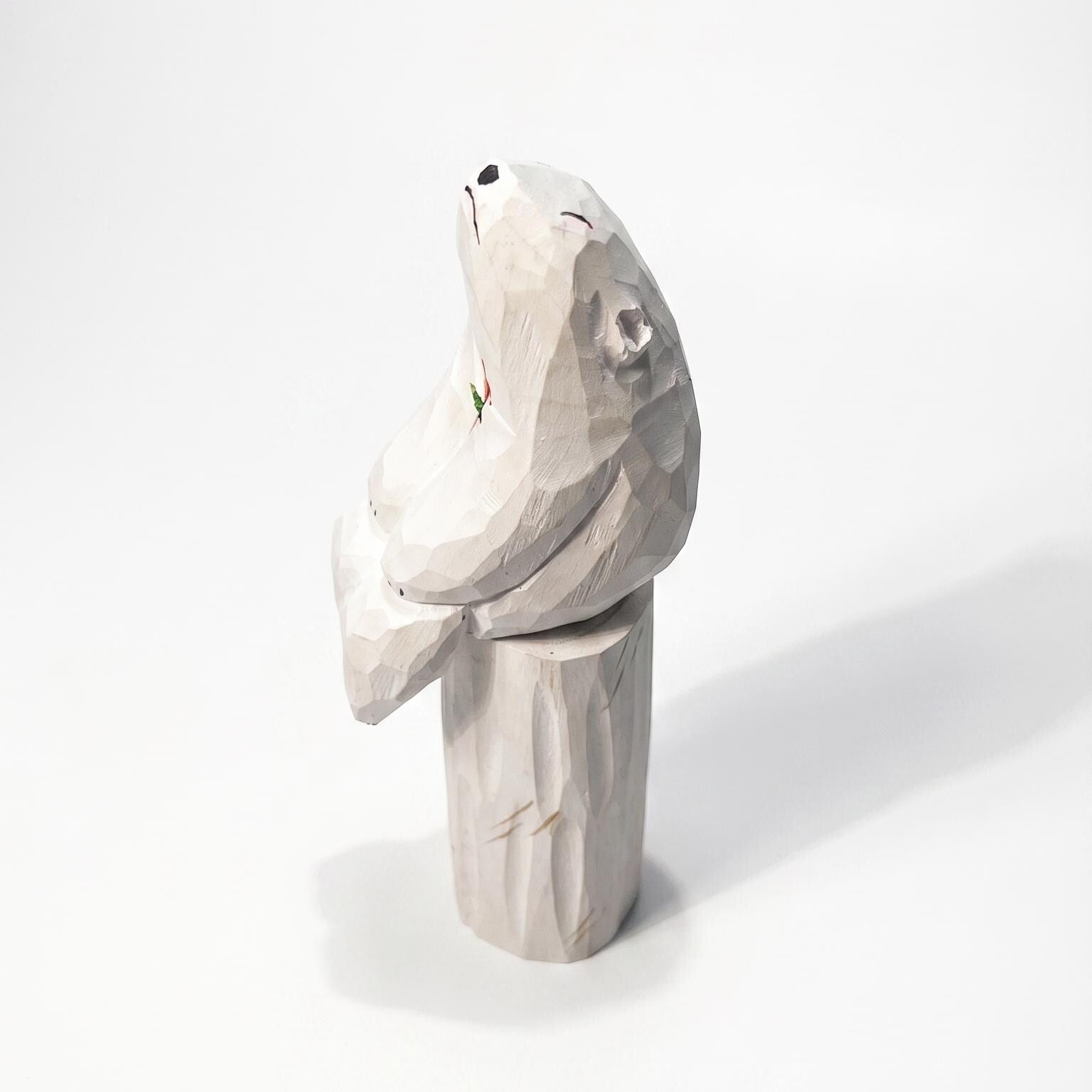 Whimsical Wooden Polar Bear Figurine Hand Carved Animal Statue With Red Flower Romantic Anniversary Gift For Nature Lovers