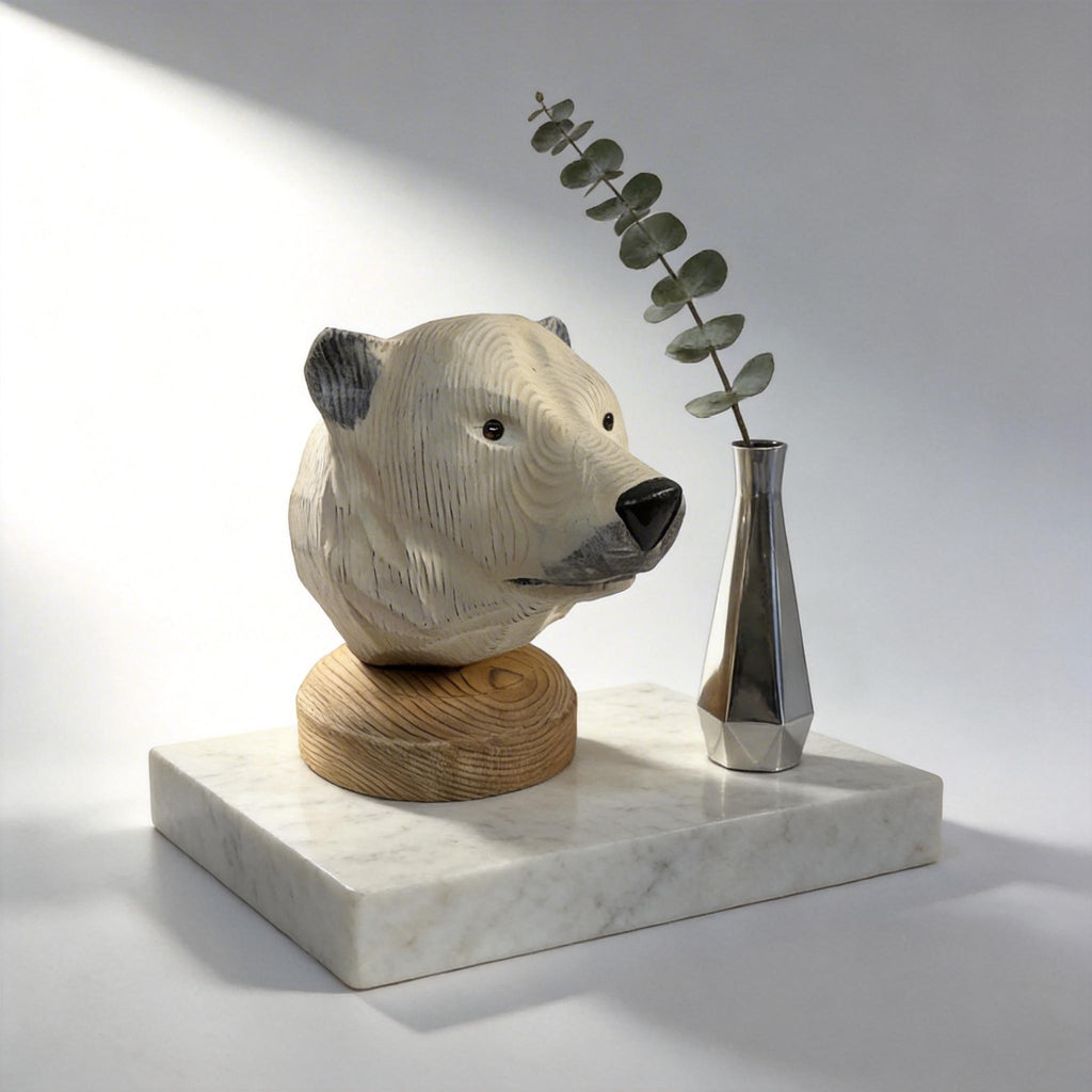 Hand-Carved Wooden Polar Bear Sculpture, Rustic Arctic Animal Decor, Nature Lover Gift