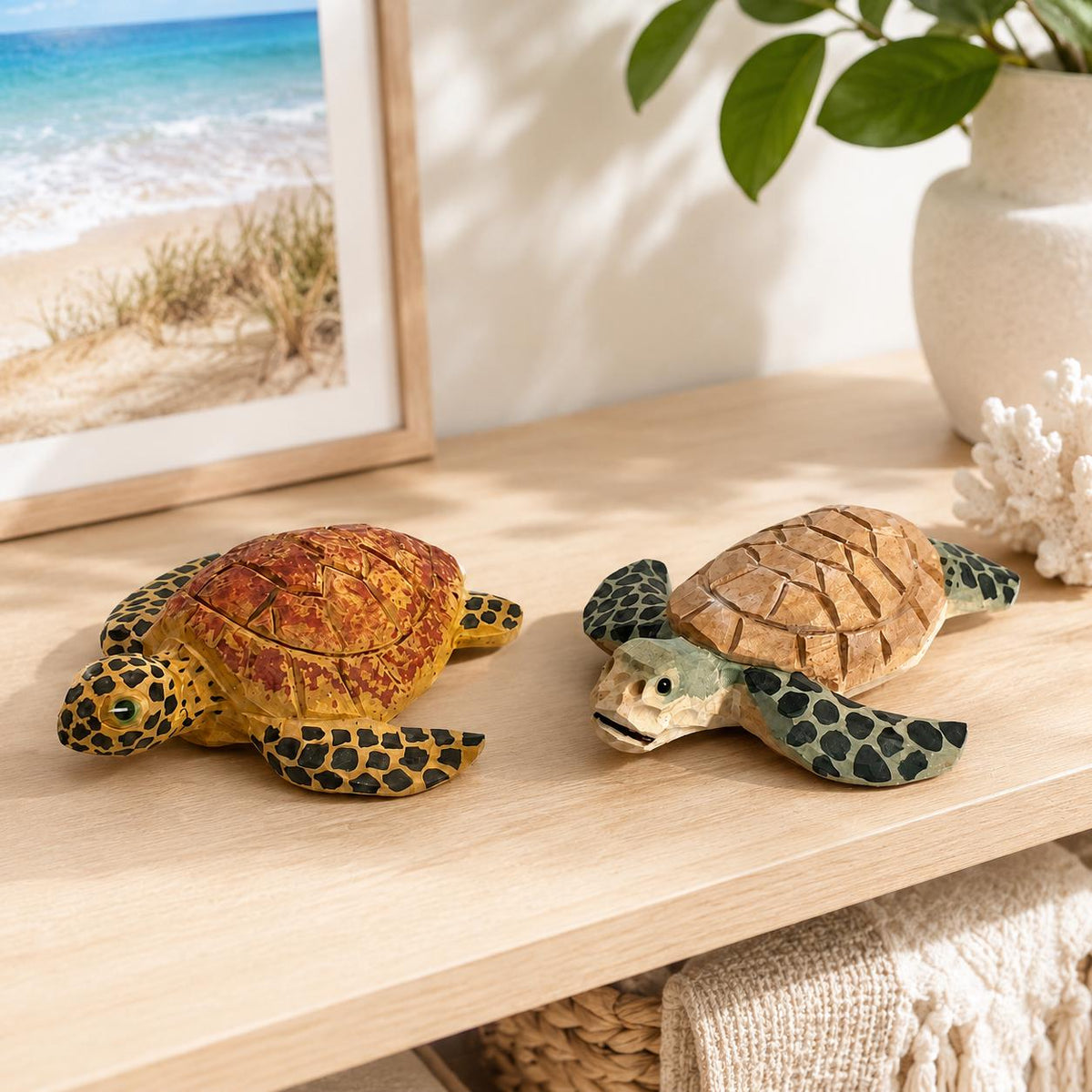 Whimsical Sea Turtle Wood Carving, Coastal Decor Animal Figurine, Ocean Lover Decor, Nautical Wooden Statue, Unique Beach Gift for Her