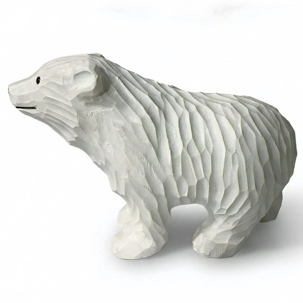 Hand Carved Wooden Polar Bear Figurine - White Bear Statue - Winter Wonderland Decor - Cabin Ornament