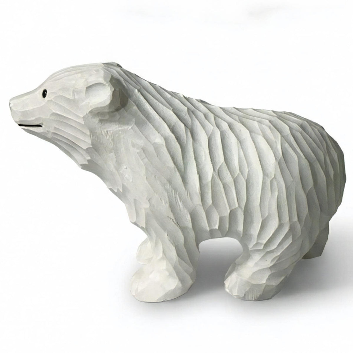 Hand Carved Wooden Polar Bear Figurine - White Bear Statue - Winter Wonderland Decor - Cabin Ornament