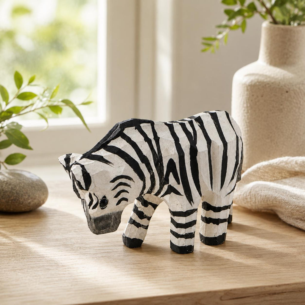 Whimsical Wooden Zebra Hand Carved Animal Figurine Safari Nursery Decor Rustic Wood Carving Wildlife Art Unique Gift for Animal Lover