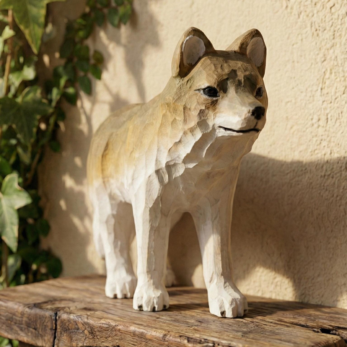 Hand Carved Wooden Coyote Figurine, Rustic Woodland Animal Decor, Whittled Wolf Statue, Desk Pet, Nature Lover Gift