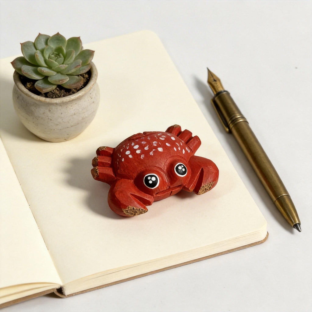 Cute Red Wooden Crab Figurine Hand Carved Coastal Decor Nautical Nursery Wood Animal Sculpture Beach Lover Gift Ocean Desk Pet