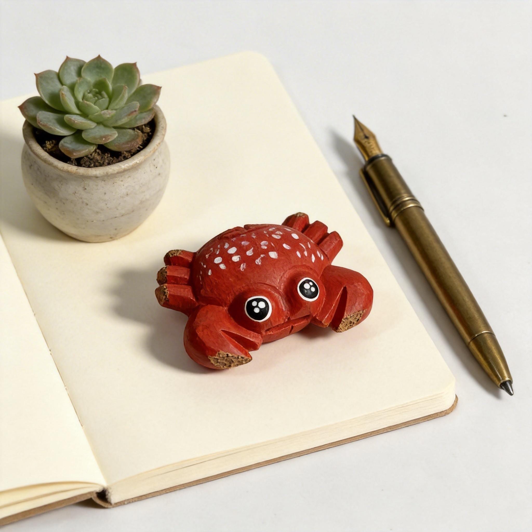Cute Red Wooden Crab Figurine Hand Carved Coastal Decor Nautical Nursery Wood Animal Sculpture Beach Lover Gift Ocean Desk Pet