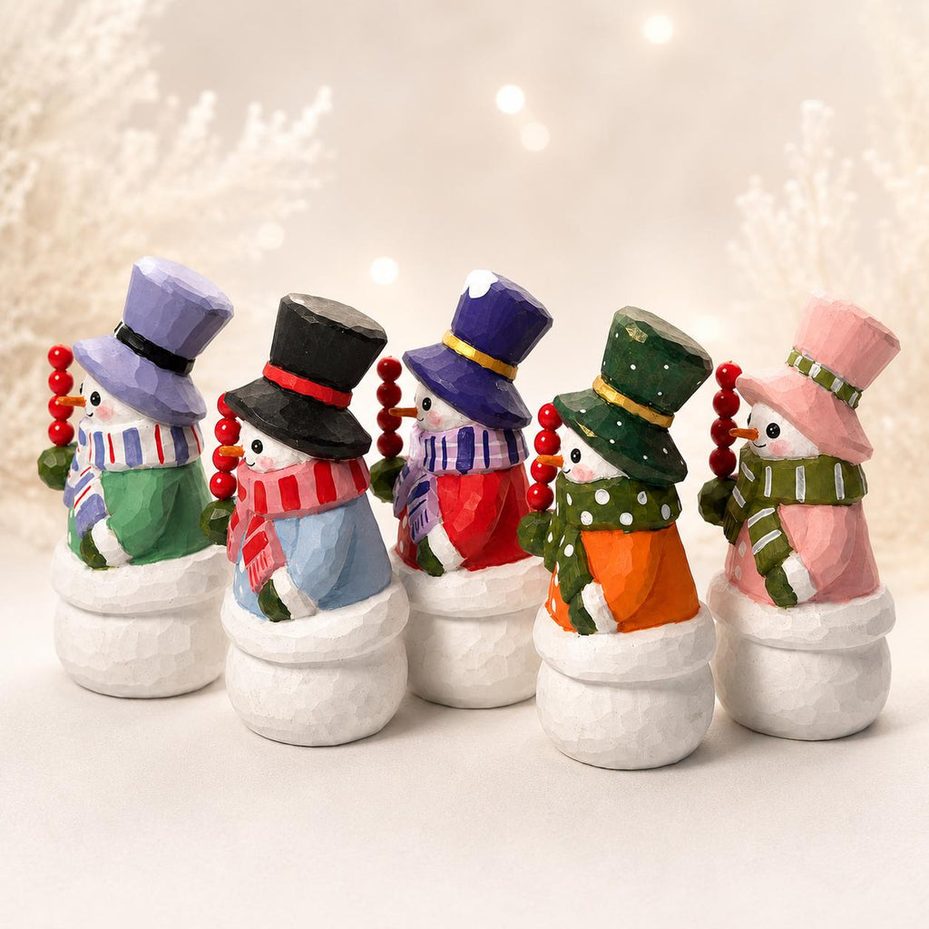 Whimsical Wooden Snowman Figurine | Hand Carved Winter Decor | Rustic Christmas Ornament | Tanghulu Snowman | Cozy Holiday Gift for Her