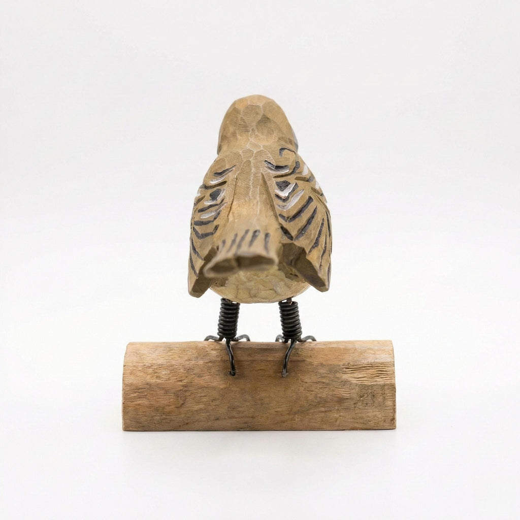 Hand-Carved Wooden Robin Figurine, Rustic Bird Decor on Log Base, Whimsical Nature Lover Gift, Woodland Animal Art, Desk Decor