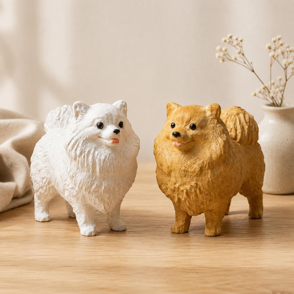 Fluffy Pomeranian Wood Carving, Cute Dog Figurine, Pet Memorial Gift, Wooden Puppy Statue, Desk Decor for Dog Lovers