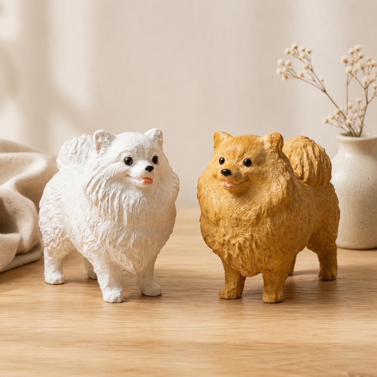 Fluffy Pomeranian Wood Carving, Cute Dog Figurine, Pet Memorial Gift, Wooden Puppy Statue, Desk Decor for Dog Lovers