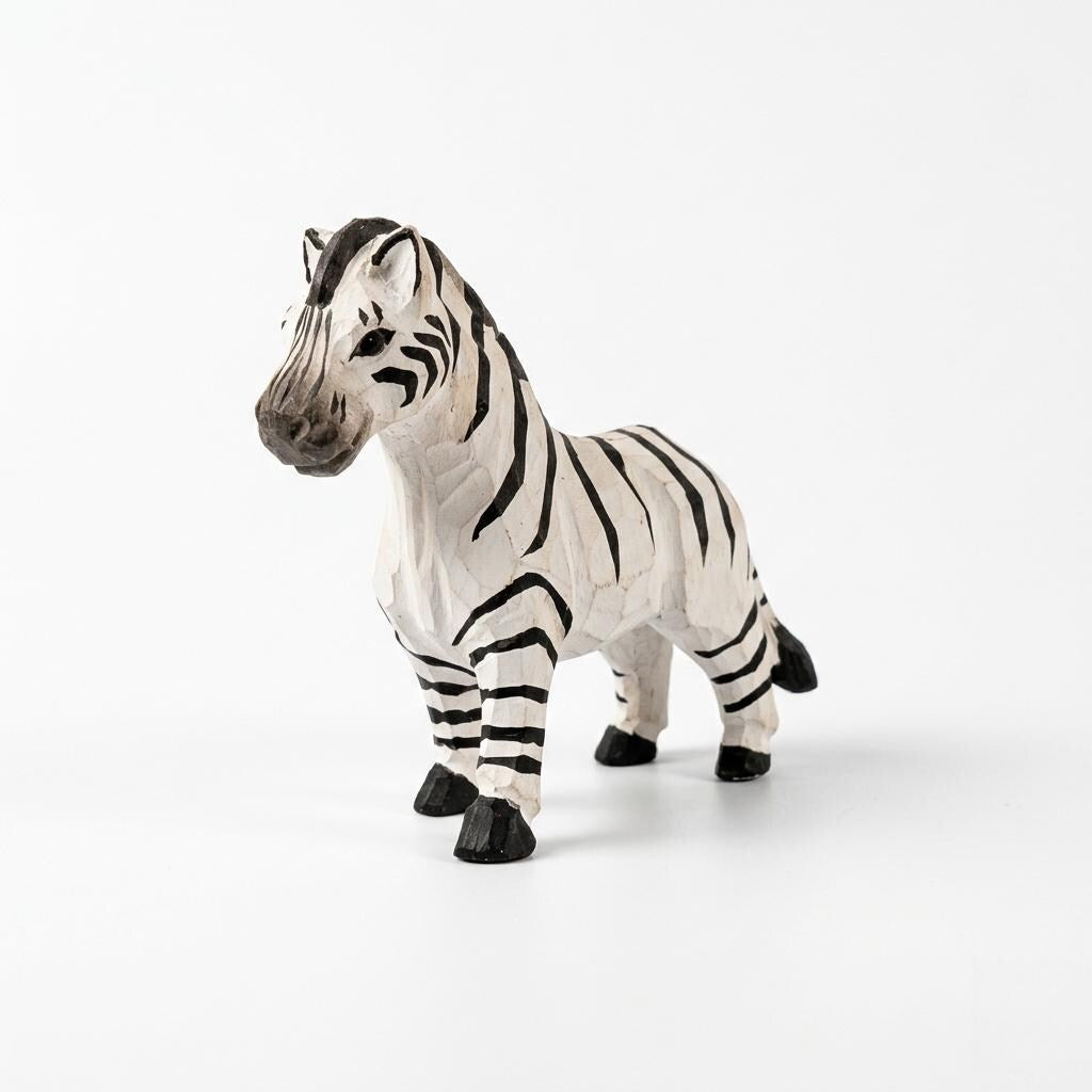 Hand-Carved Zebra Wood Figurine, Whimsical African Safari Decor, Minimalist Animal Sculpture, Unique Gift for Animal Lovers & Kids