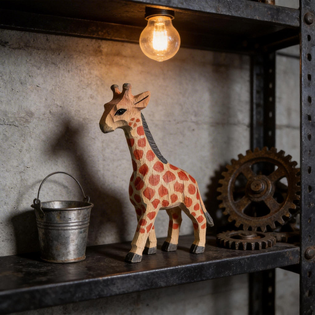 Hand-Carved Wooden Giraffe Figurine | Safari Nursery Decor, Artisan Animal Sculpture