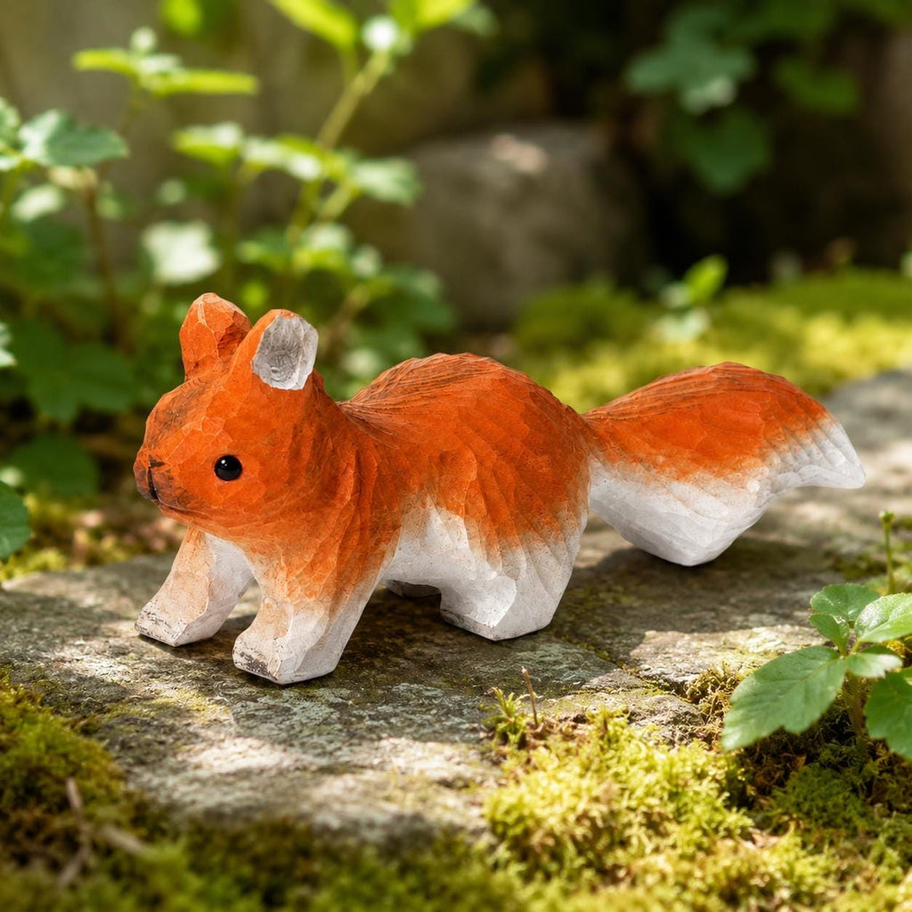 Playful Red Squirrel Wood Carving Rustic Forest Animal Figurine Handcrafted Nature Lover Decor Unique Woodland Gift for Kids