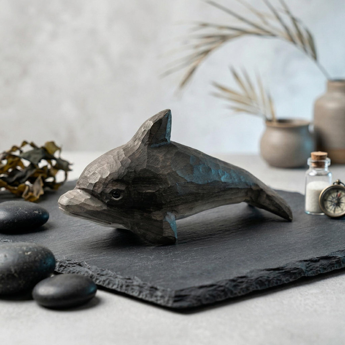 Hand Carved Wooden Dolphin Figurine, Rustic Coastal Decor, Ocean Animal Art Sculpture, Nautical Nursery Decor, Unique Gift for Beach Lover