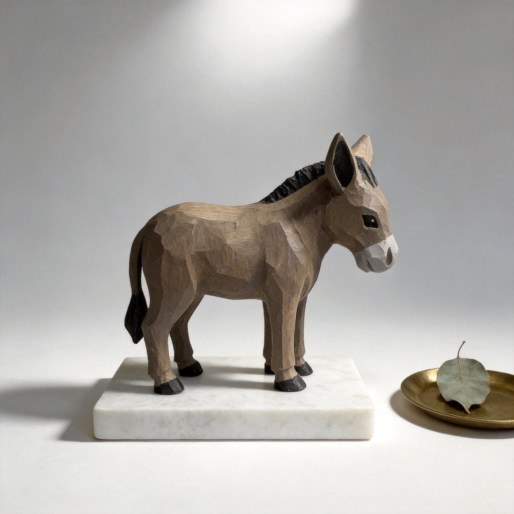 Whimsical Hand Carved Wooden Donkey Figurine, Rustic Farmhouse Decor, Miniature Wood Animal Sculpture, Unique Gift for Animal Lovers
