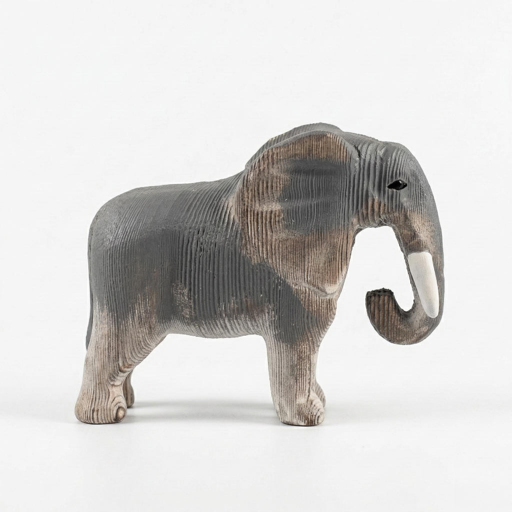 Hand-Carved Wooden Elephant Figurine – Rustic Boho Nursery Decor, Shelf Sitter