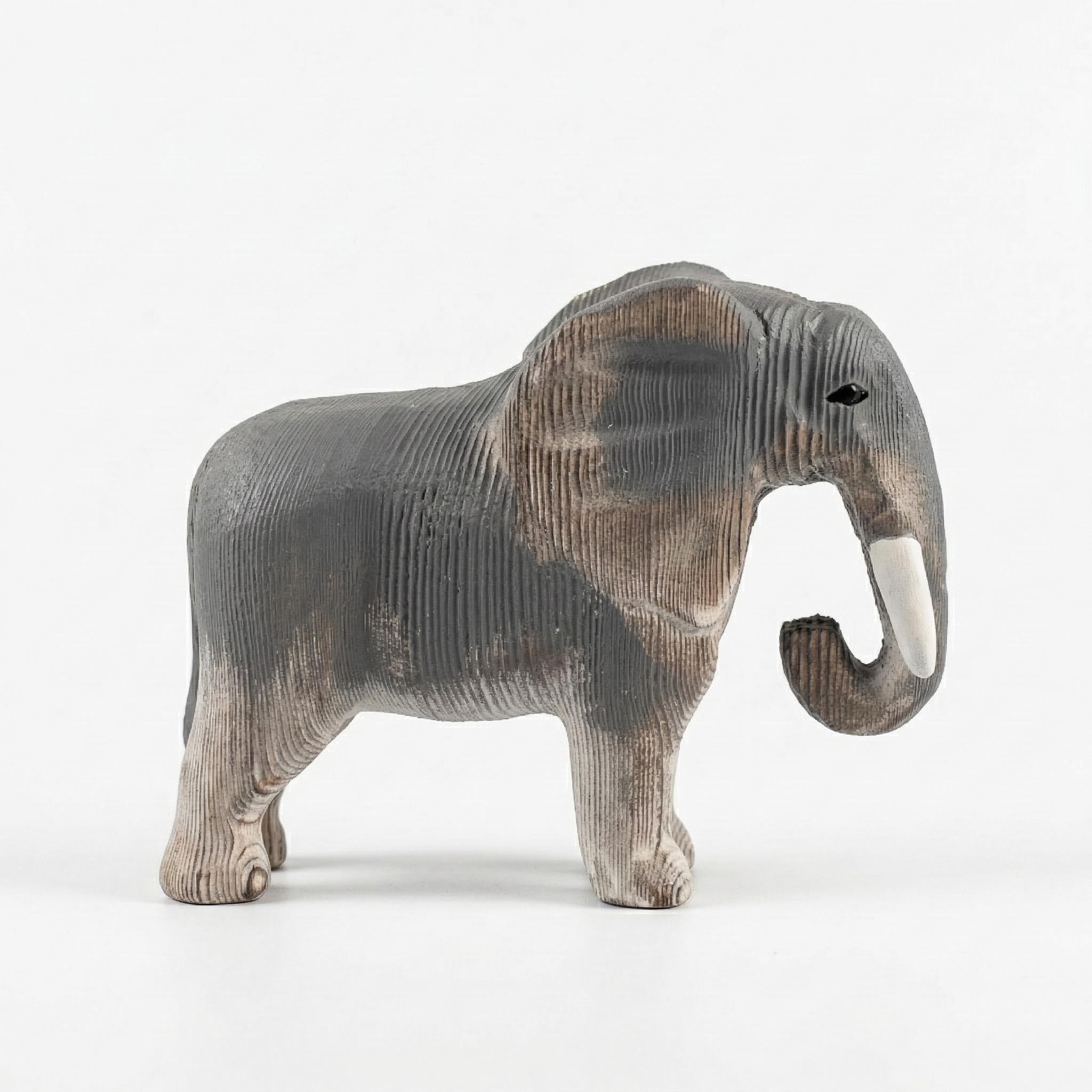 Hand-Carved Wooden Elephant Figurine – Rustic Boho Nursery Decor, Shelf Sitter