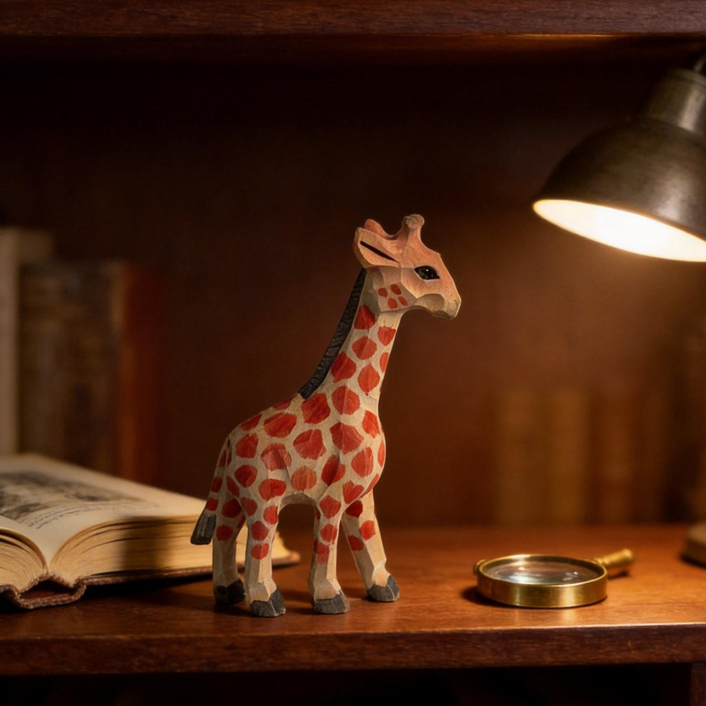 Hand-Carved Wooden Giraffe Figurine | Safari Nursery Decor, Artisan Animal Sculpture