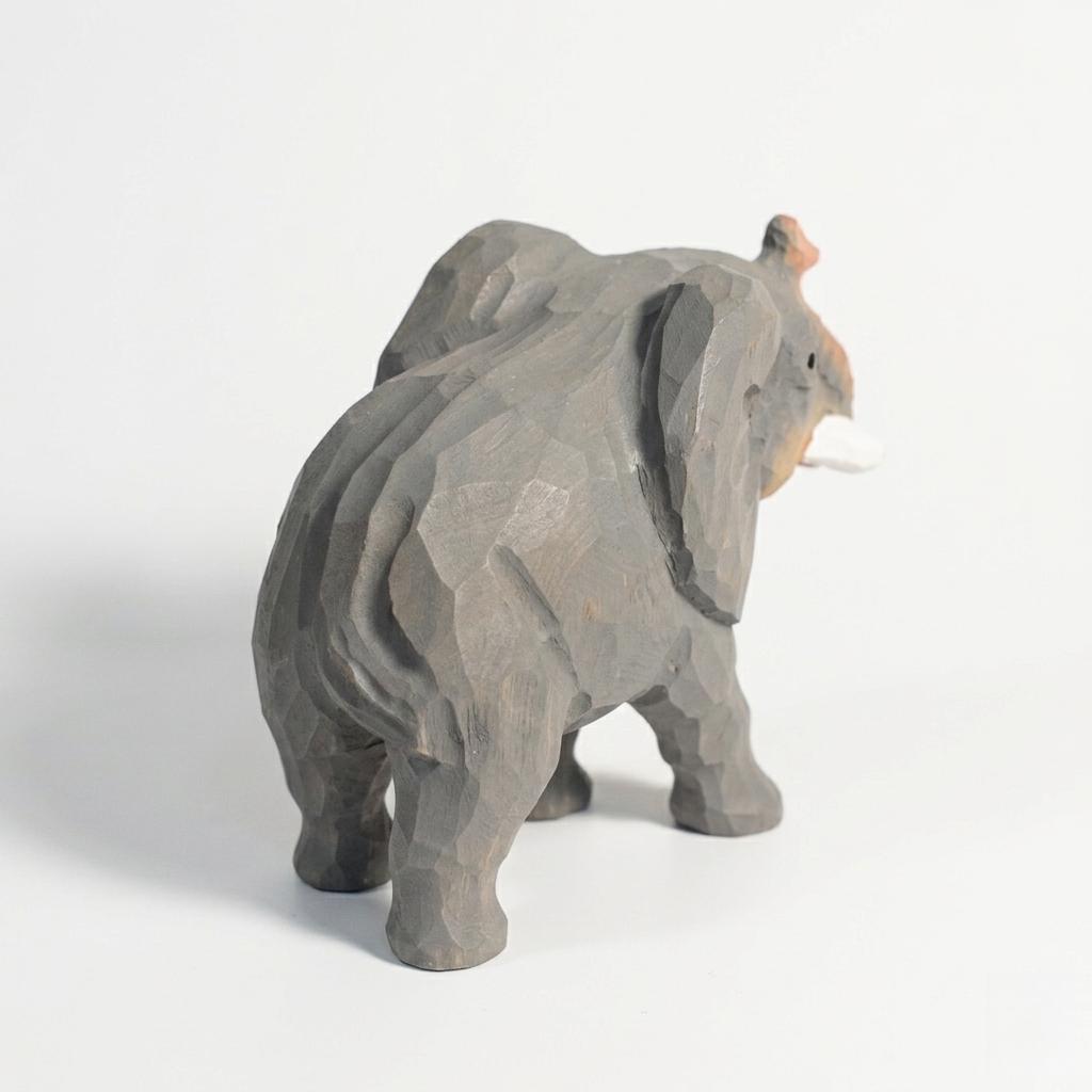 Hand Carved Wood Elephant Figurine – Rustic Animal Home Decor, Whimsical Sculpture