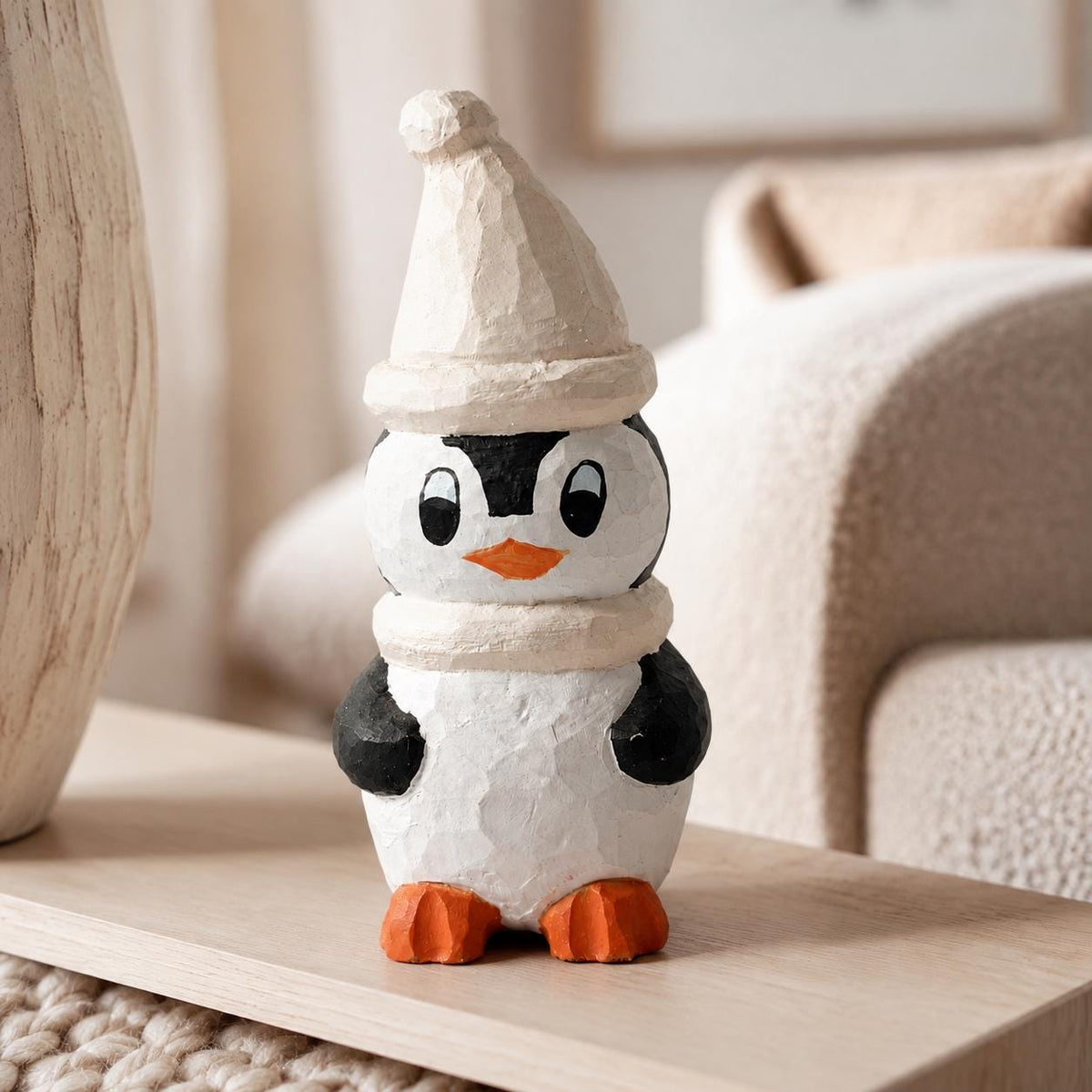 Cozy Hand Carved Wood Penguin Figurine Rustic Winter Animal Decor Wooden Woodland Art Cute Christmas Nursery Gift for Kids