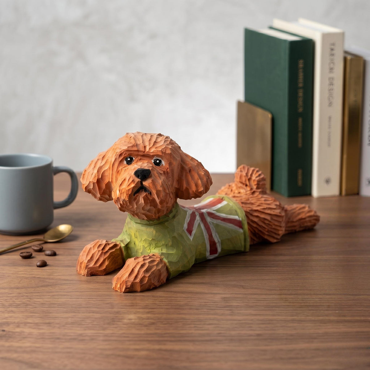 Hand Carved Wooden Poodle Figurine, Whimsical Dog in Green Sweater, Rustic Pet Memorial Art, Unique Gift for Dog Lovers & Pet Moms