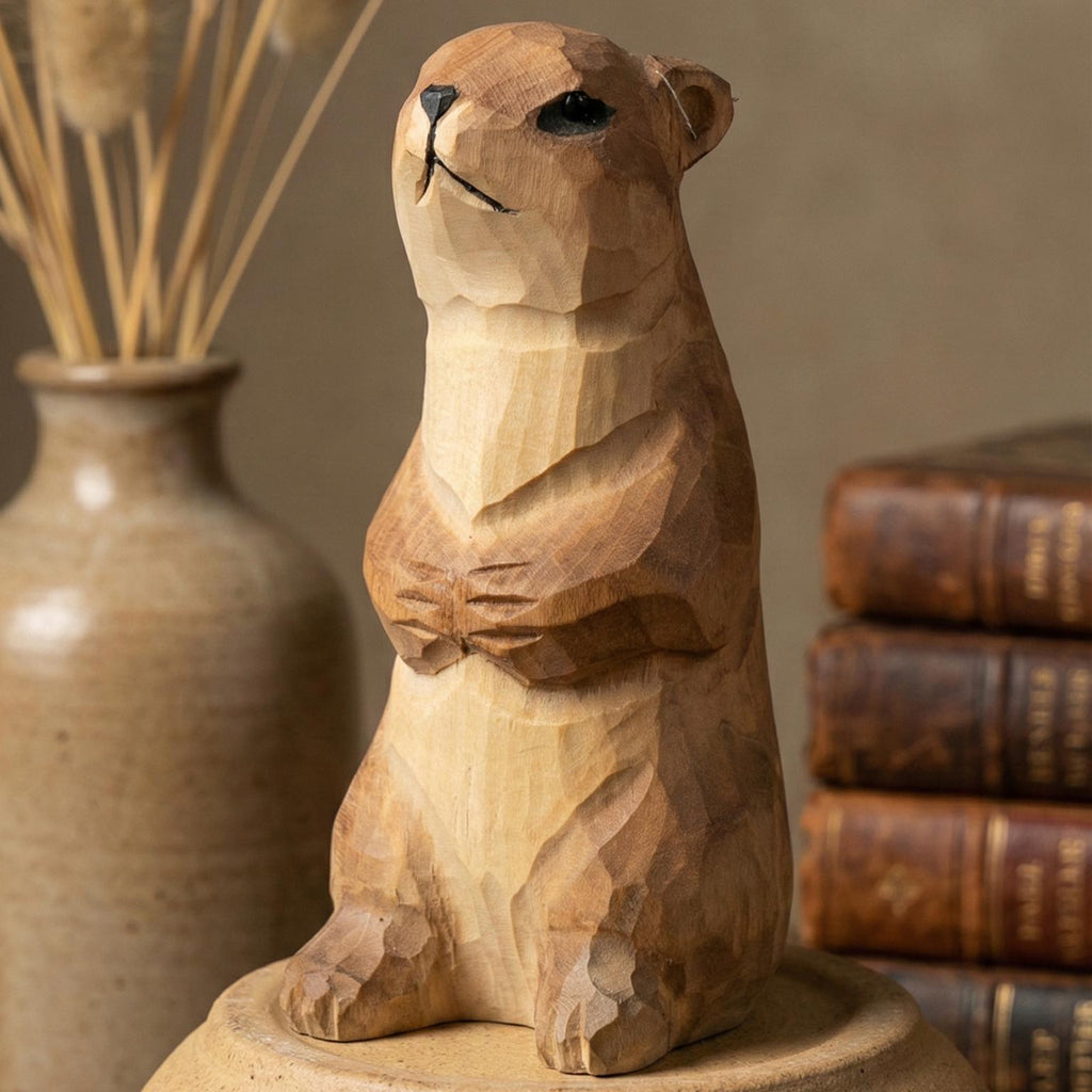 Handmade Wooden Groundhog Figurine, Marmot Statue, Rustic Woodland Decor, Whimsical Prairie Art, Cabin Ornament