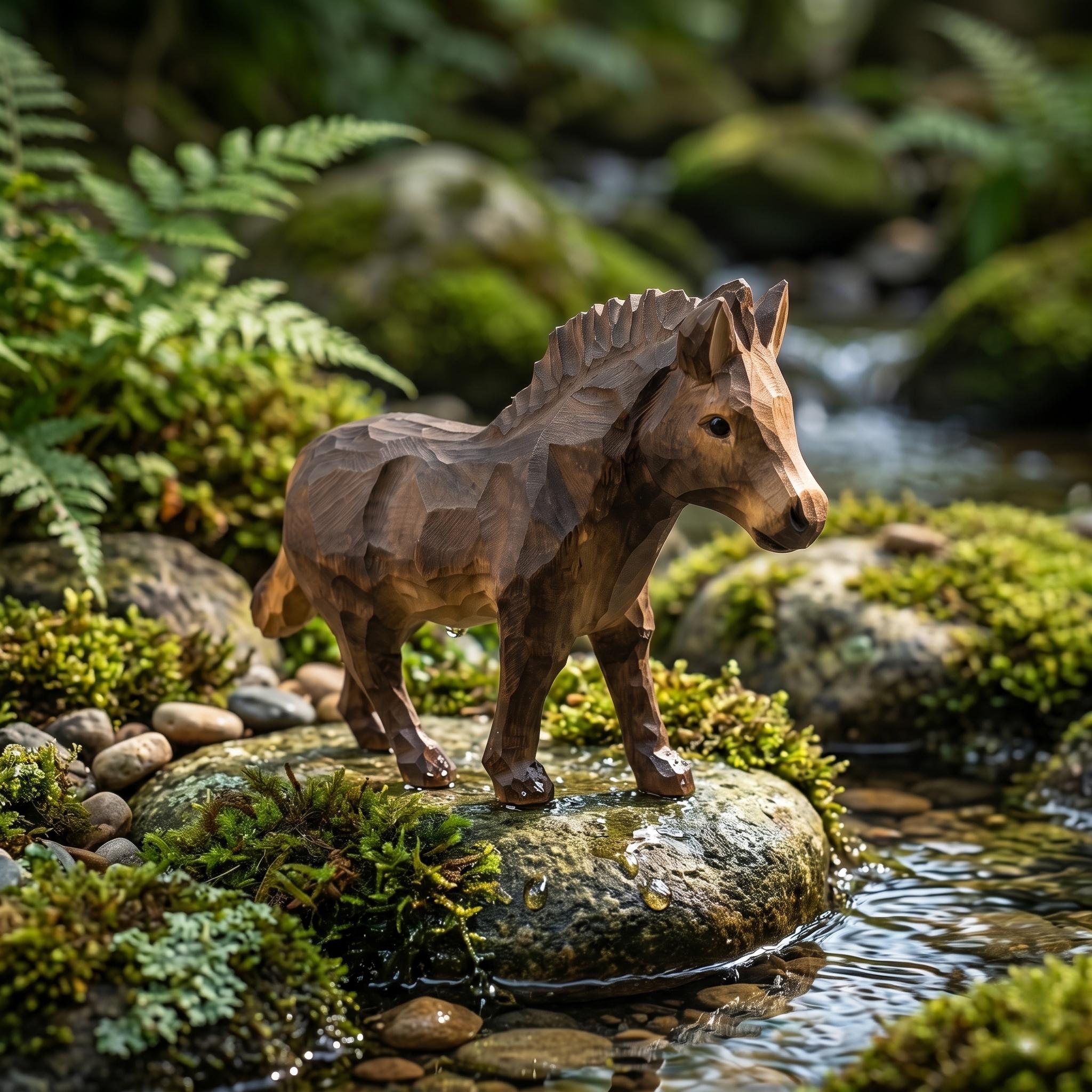 Charming Hand Carved Wooden Foal Figure | Rustic Horse Statuette & Farmhouse Shelf Decor | Sweet Animal Lover Gift for Nursery