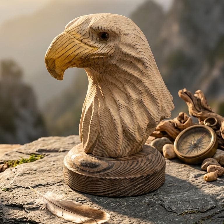 Majestic Eagle Head Wood Carving, Hand-Carved Bald Eagle Bust, Rustic Nature Home Decor, Unique Gift for Bird Lovers, Wildlife Office Art
