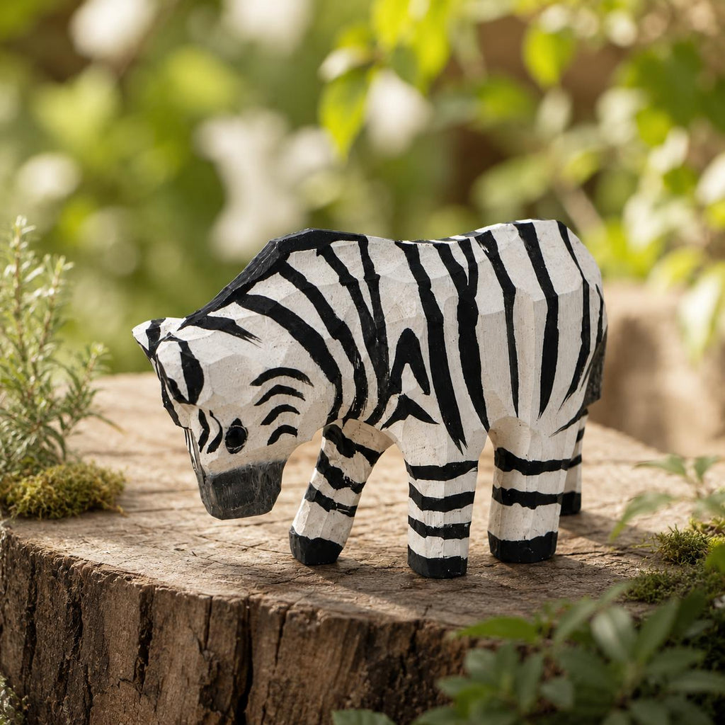 Whimsical Wooden Zebra Hand Carved Animal Figurine Safari Nursery Decor Rustic Wood Carving Wildlife Art Unique Gift for Animal Lover