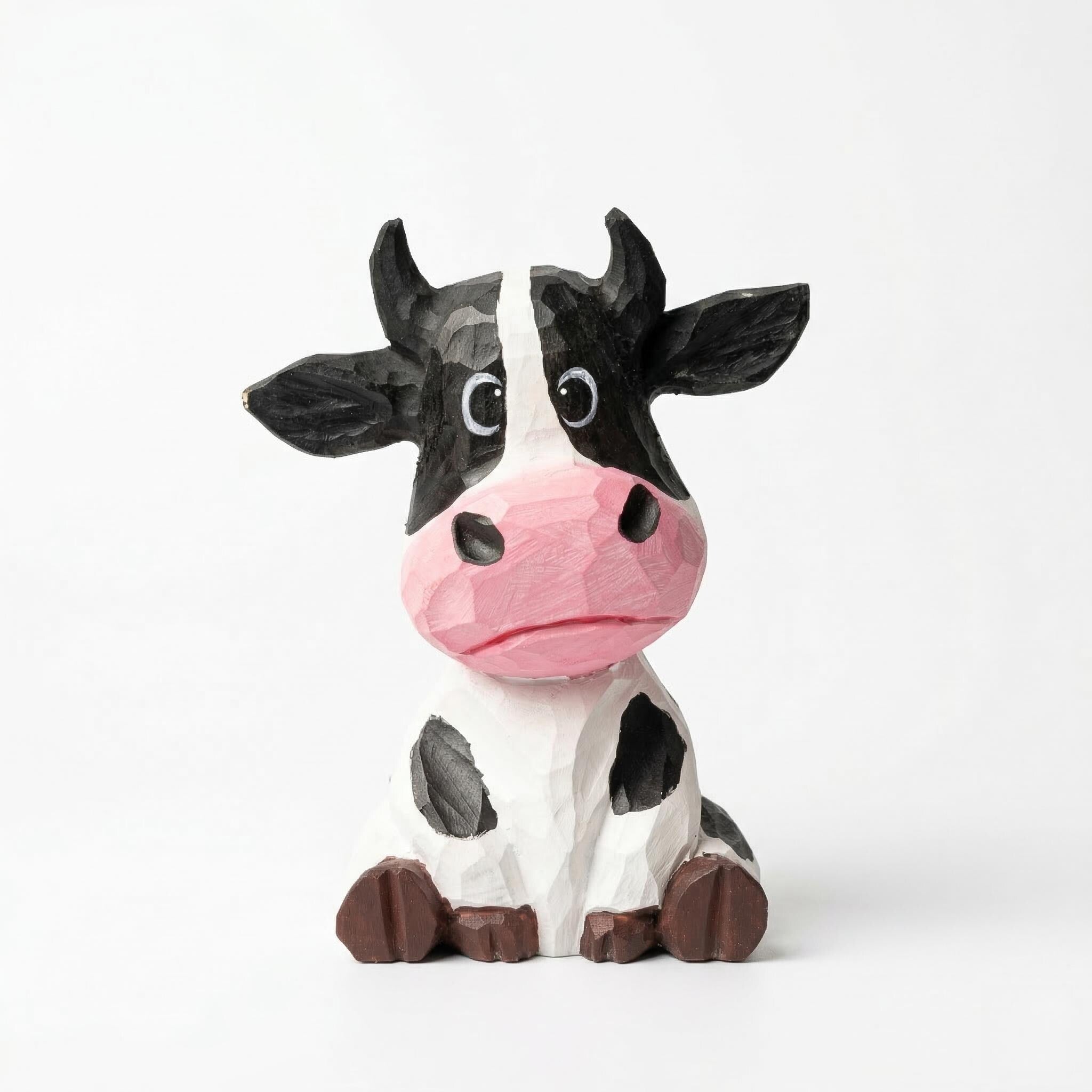 Whimsical Hand Carved Wooden Cow Figurine Sitting Farmhouse Decor Rustic Animal Art Unique Gift for Cow Lovers Nursery Shelf Decor