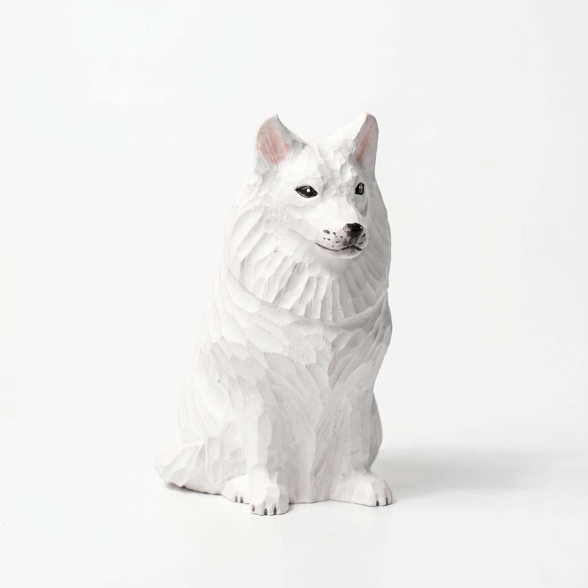 Sweet Hand Carved Wooden Samoyed Dog, Minimalist White Pet Figurine, Rustic Animal Art Sculpture, Thoughtful Dog Lover Gift Memorial