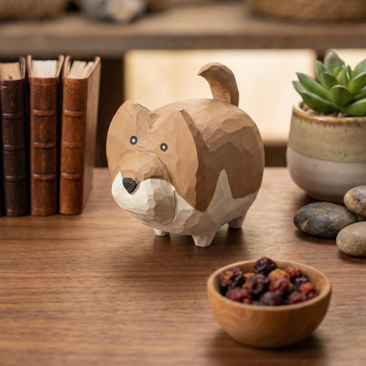 Endearing Chonky Fox Wood Carving, Whimsical Hand-Carved Plump Fox Figurine, Cute Abstract Forest Animal, Unique Gift for Her, Desk Pet