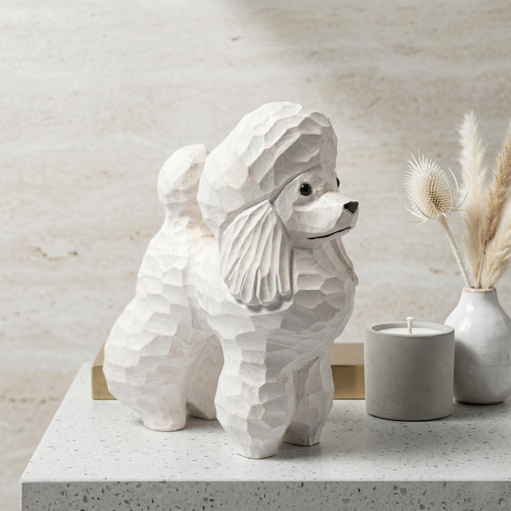 Whimsical Wooden Poodle Figurine Hand Carved Dog Statue Pet Memorial Art Shelf Decor Unique Gift for Dog Lover Dog Mom Gift