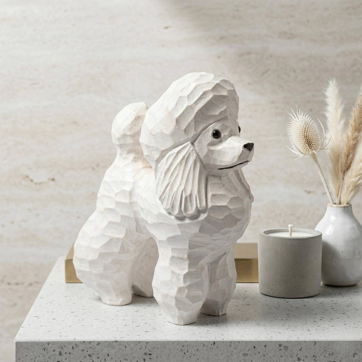 Whimsical Wooden Poodle Figurine Hand Carved Dog Statue Pet Memorial Art Shelf Decor Unique Gift for Dog Lover Dog Mom Gift
