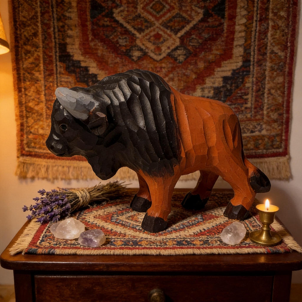 Rustic Wooden Bison Carving Handmade Animal Sculpture Western Room Decor Nature Lover Gift for Dad