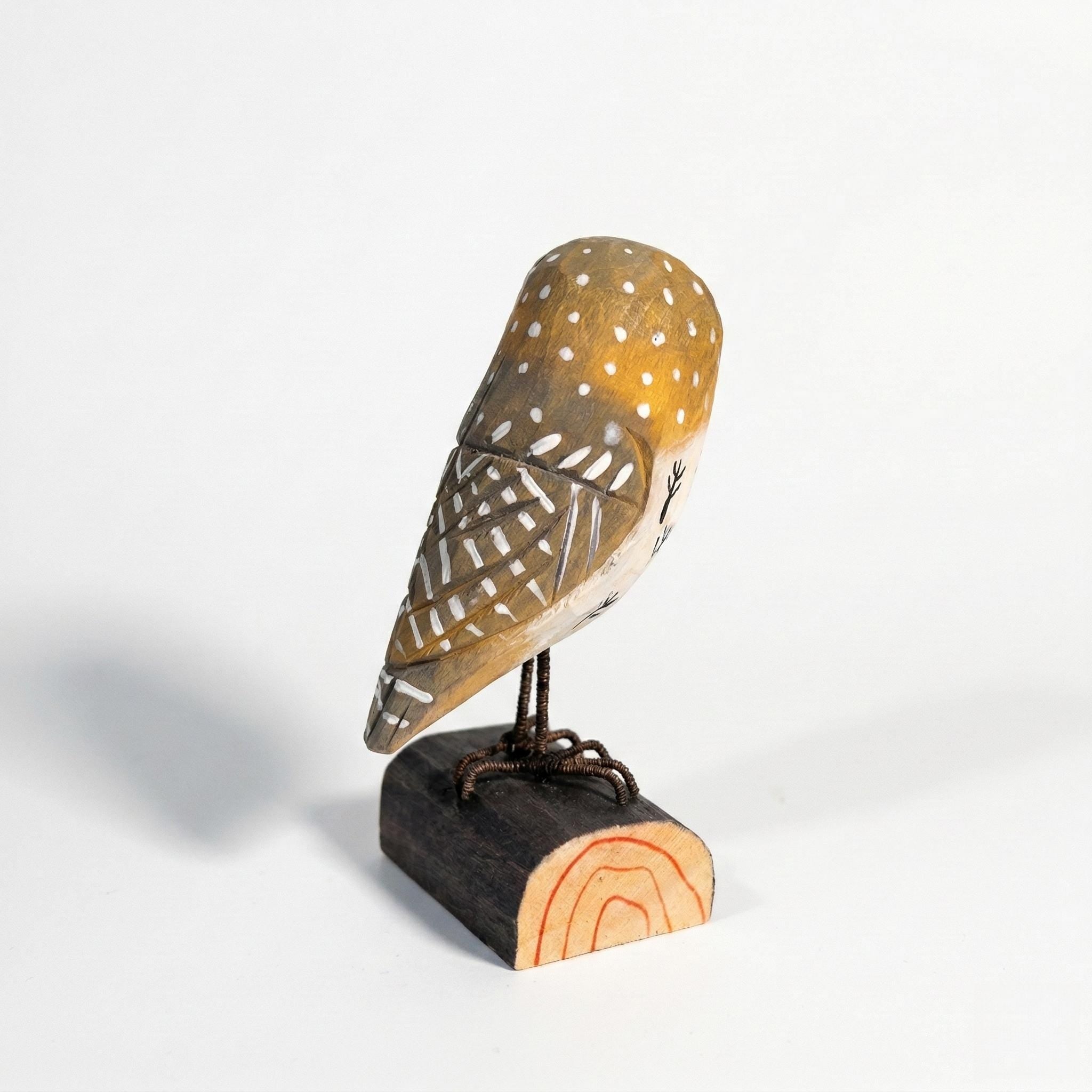 Hand-Carved Wooden Owl Figurine | Rustic Log Woodland Bird Shelf Decor