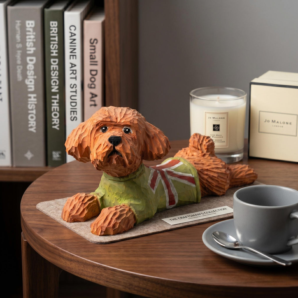 Hand Carved Wooden Poodle Figurine, Whimsical Dog in Green Sweater, Rustic Pet Memorial Art, Unique Gift for Dog Lovers & Pet Moms