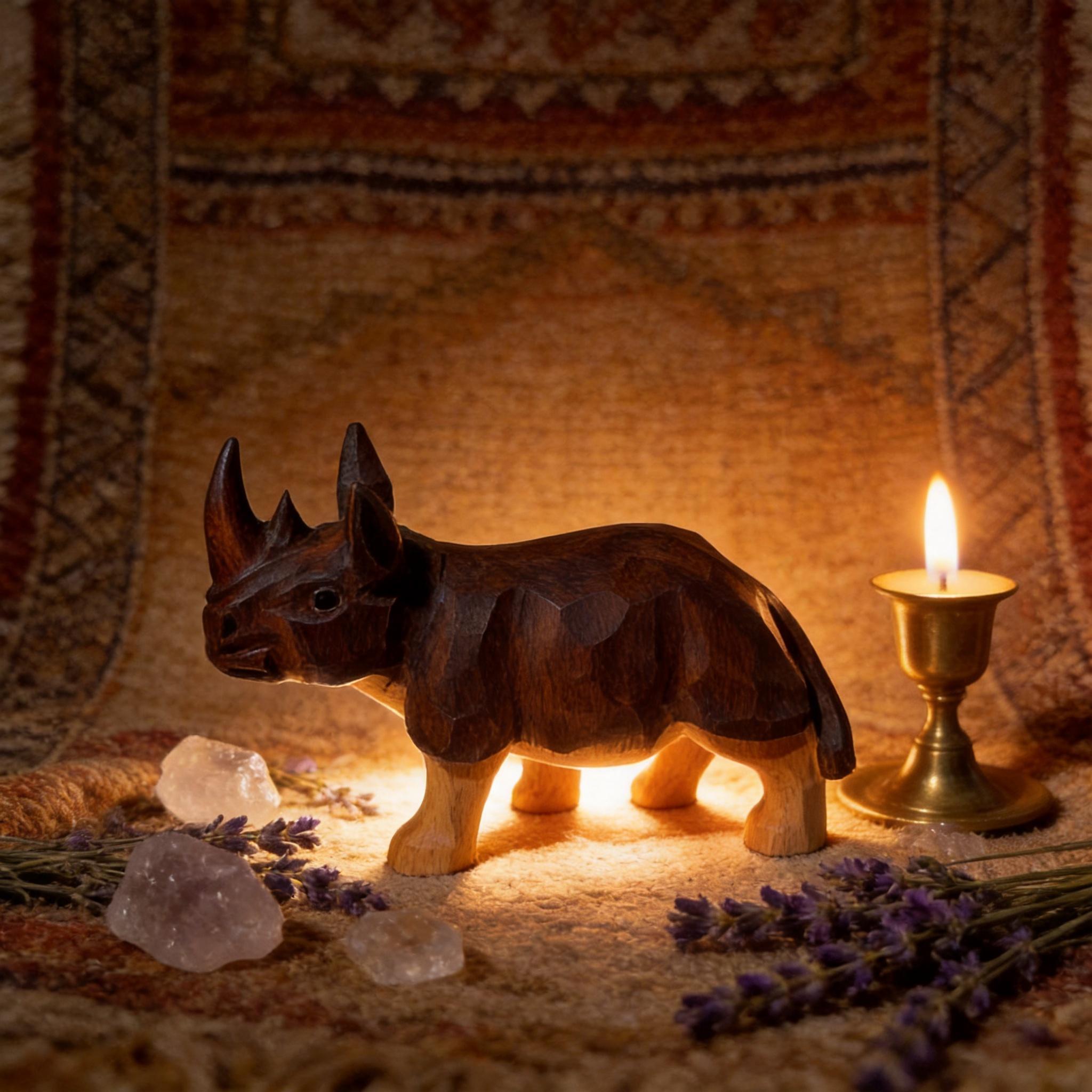Rustic Hand Carved Wooden Rhino Figurine Geometric Wood Animal Sculpture Safari Decor Nursery Art Unique Gift for Animal Lover