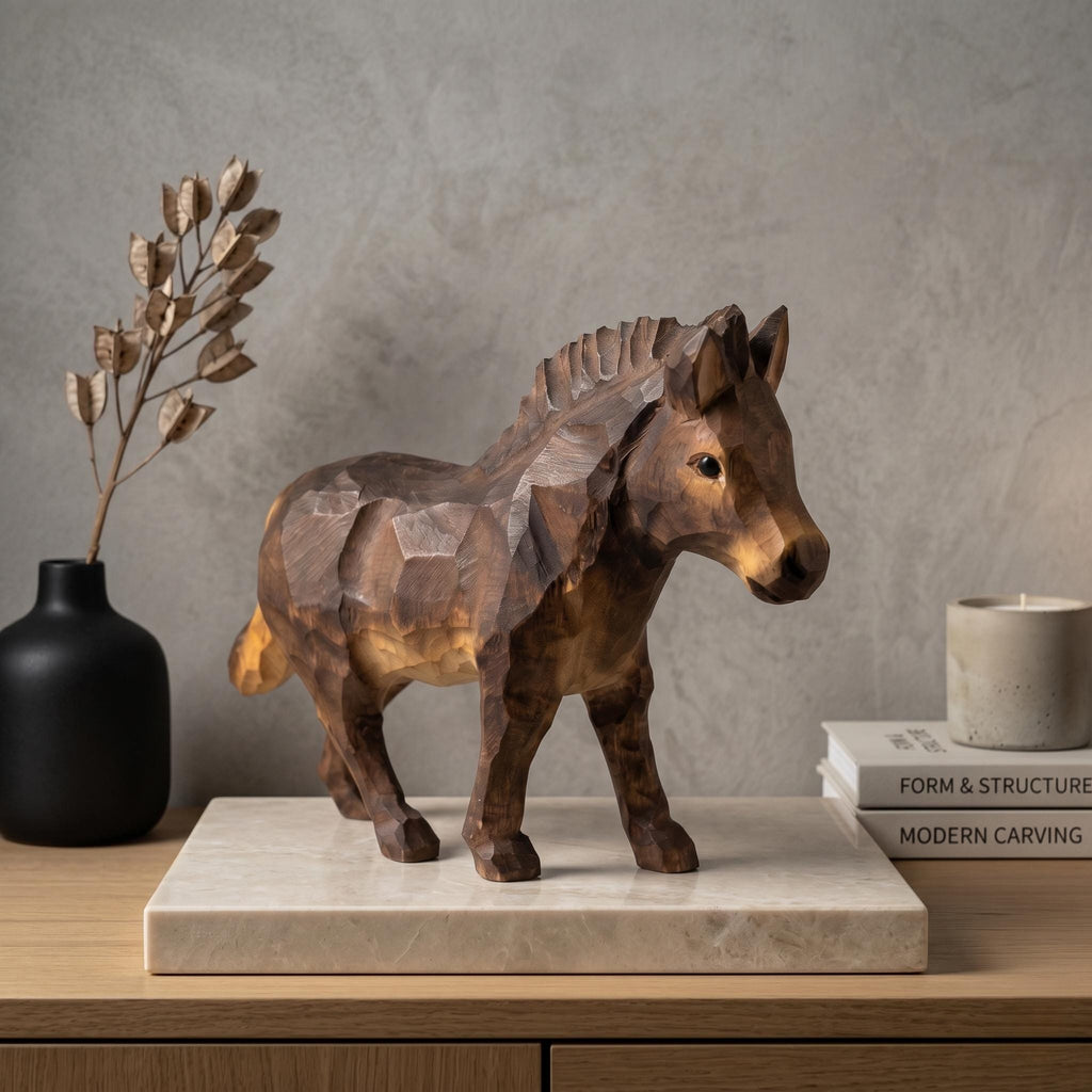 Charming Hand Carved Wooden Foal Figure | Rustic Horse Statuette & Farmhouse Shelf Decor | Sweet Animal Lover Gift for Nursery