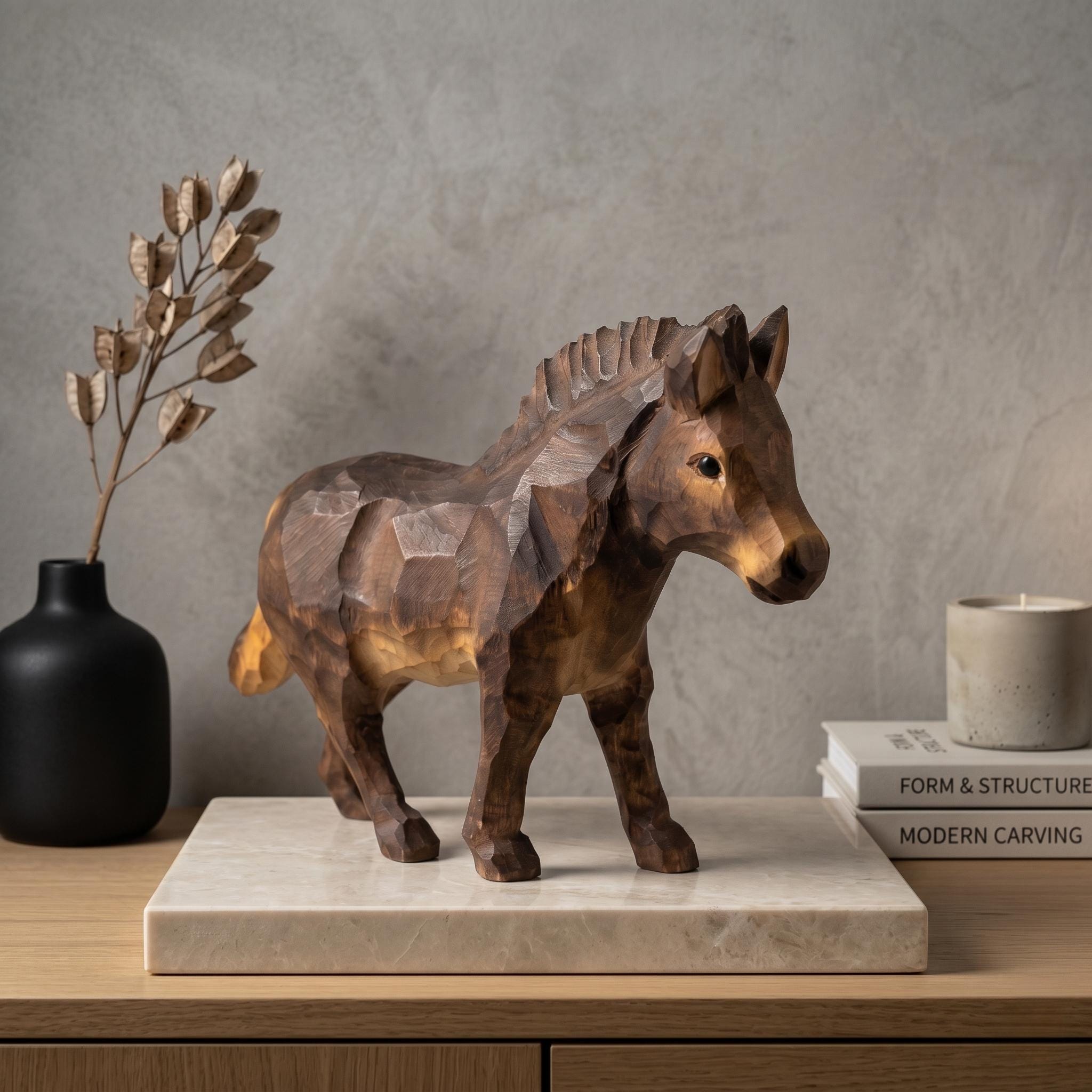 Charming Hand Carved Wooden Foal Figure | Rustic Horse Statuette & Farmhouse Shelf Decor | Sweet Animal Lover Gift for Nursery