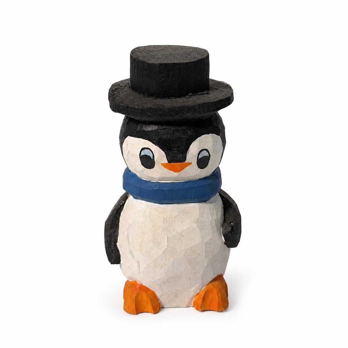 Whimsical Wooden Penguin Figurine, Hand Carved Bird, Top Hat Winter Decor, Rustic Wood Animal, Cute Christmas Gift