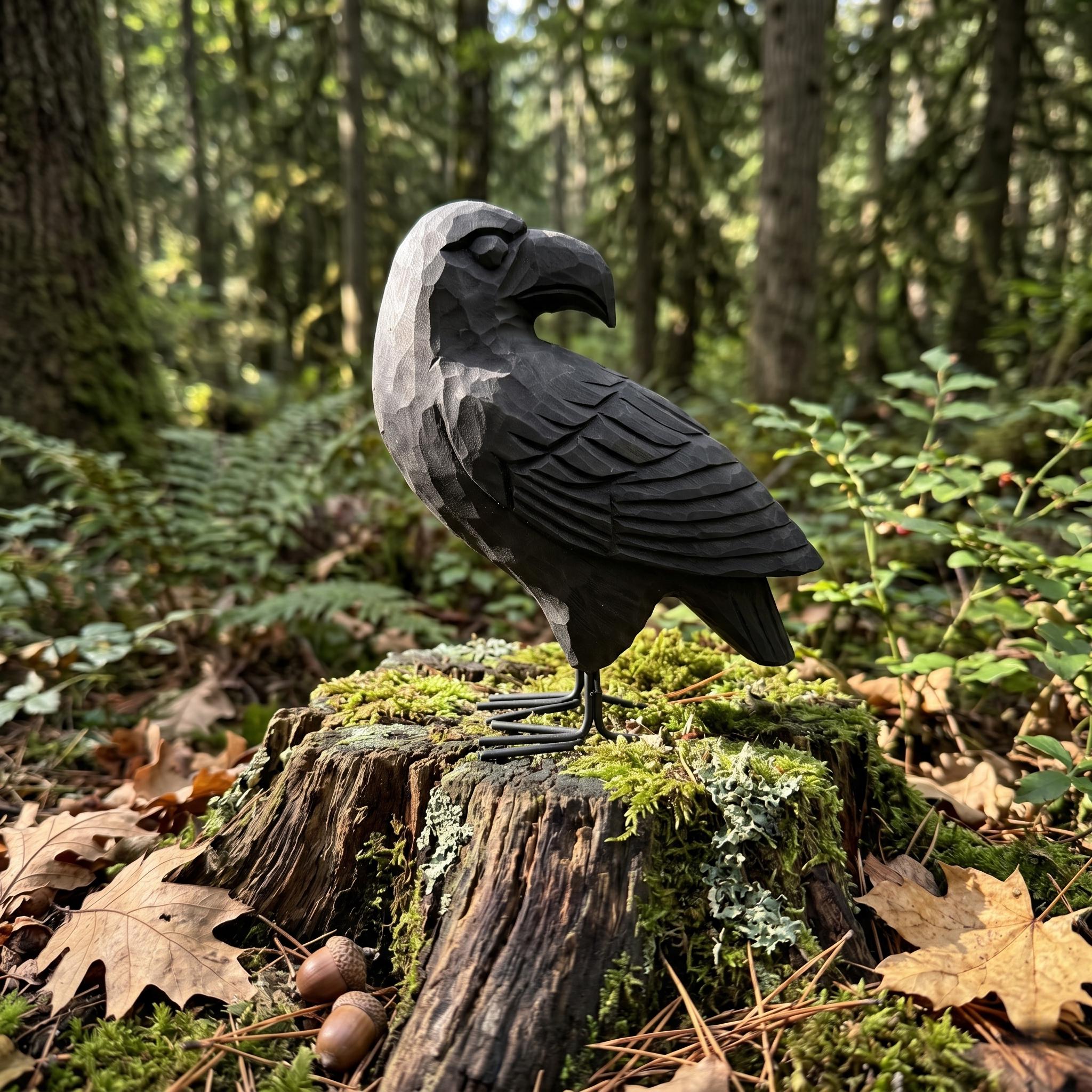 Hand Carved Black Raven Wooden Crow Figurine Rustic Bird Sculpture Gothic Home Decor Unique Wood Anniversary Gift for Nature Lover