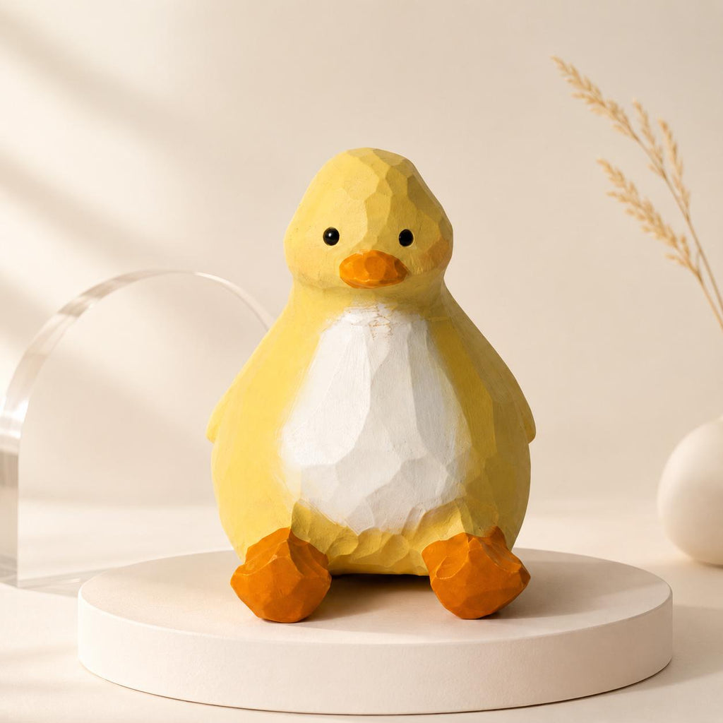Whimsical Wooden Duckling Figurine Hand Carved Bird Nursery Decor Cute Animal Desk Pet Unique Baby Shower Gift