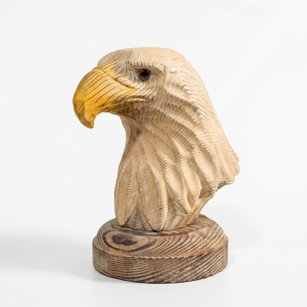 Majestic Eagle Head Wood Carving, Hand-Carved Bald Eagle Bust, Rustic Nature Home Decor, Unique Gift for Bird Lovers, Wildlife Office Art