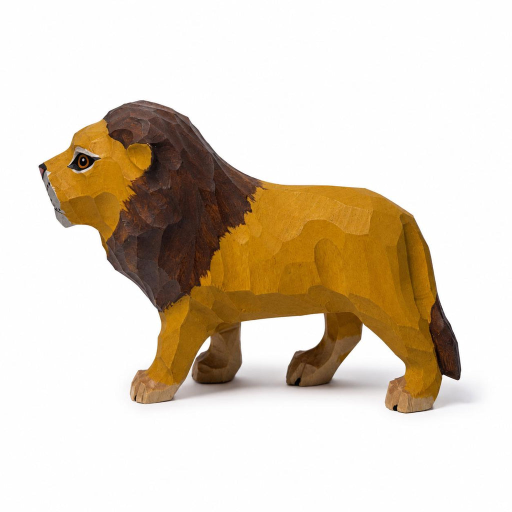Hand-Carved Wooden Lion Figurine | Whimsical Wood Animal Sculpture | Geometric Desk Decor | Safari Lover Gift Idea