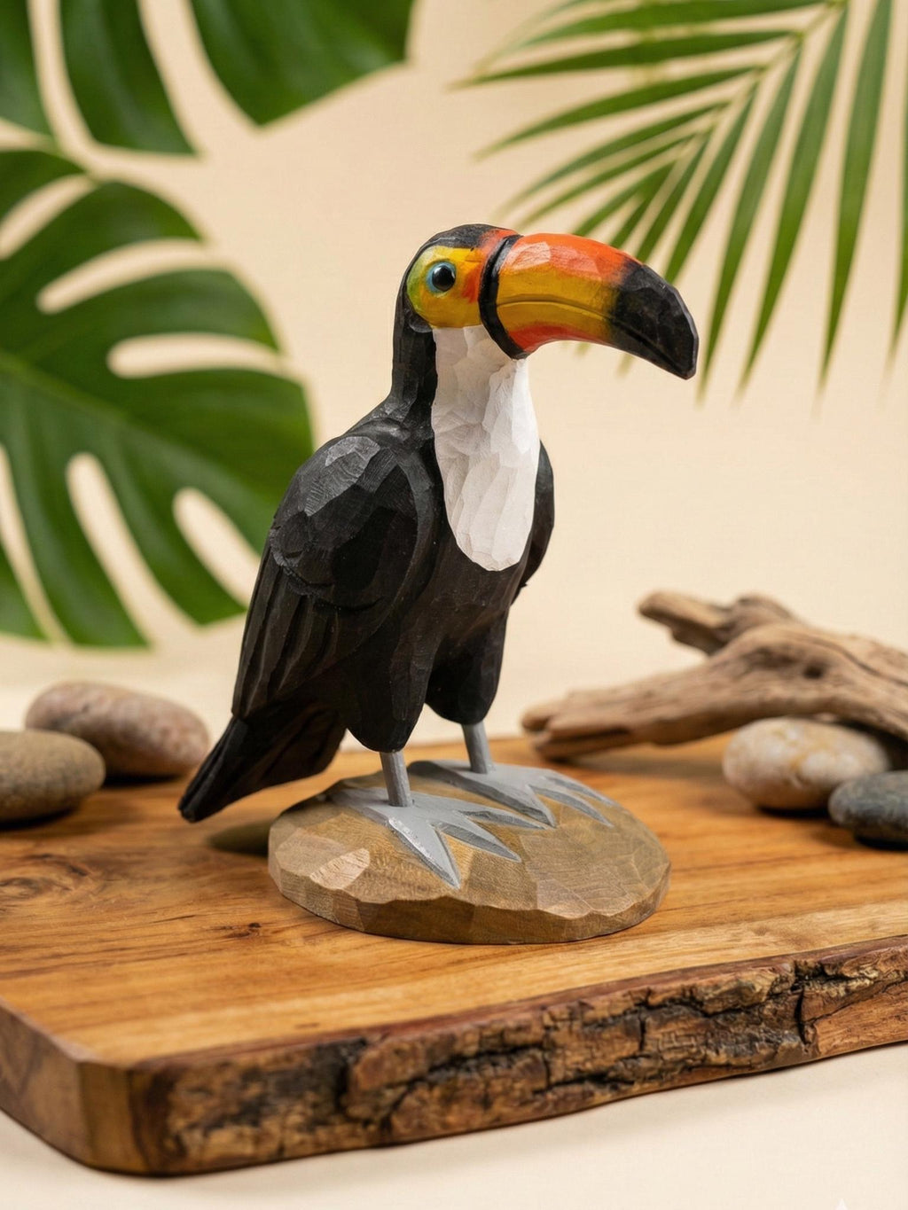 Handmade Wooden Toucan Statue, Tropical Bird Figurine, Colorful Jungle Decor, Bird Watcher Gift, Tiki Bar Accent