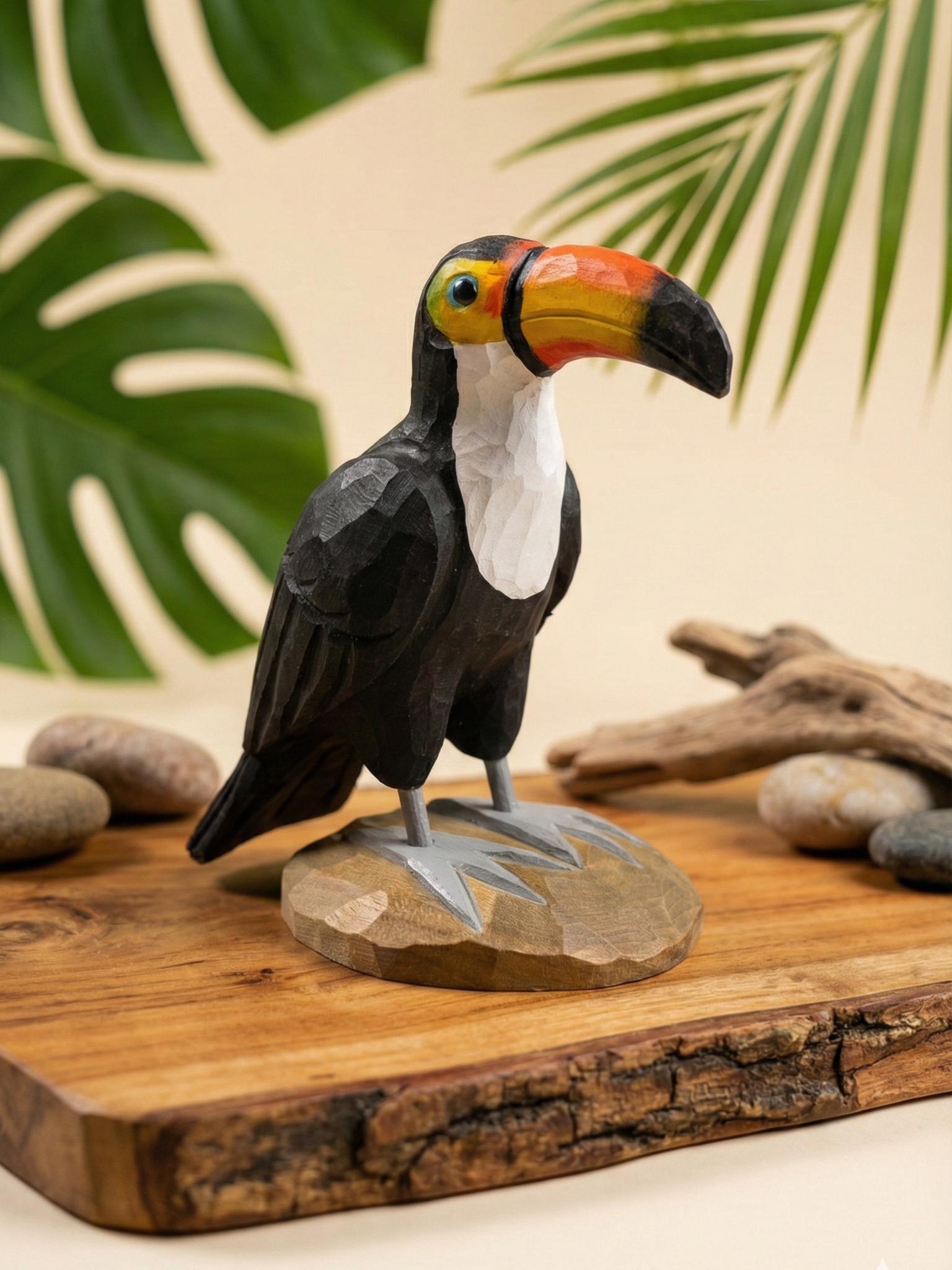 Handmade Wooden Toucan Statue, Tropical Bird Figurine, Colorful Jungle Decor, Bird Watcher Gift, Tiki Bar Accent