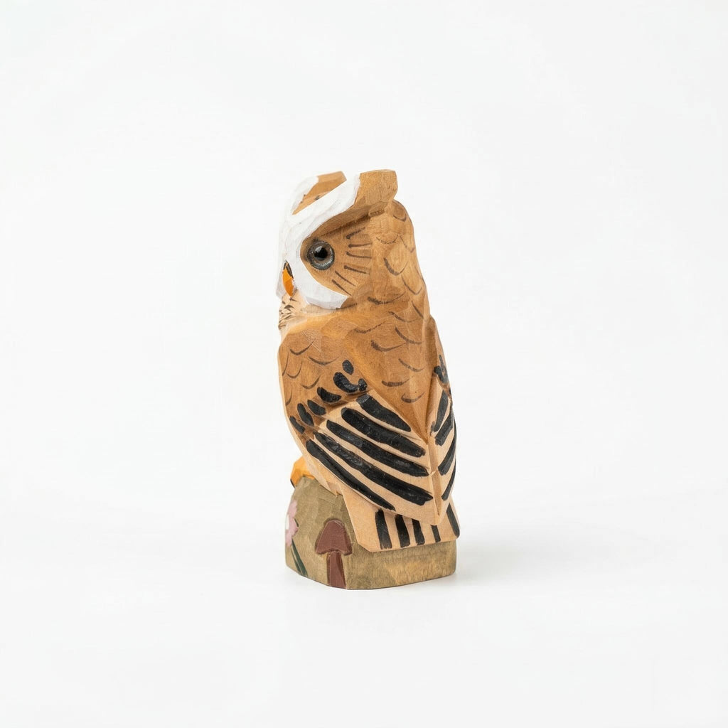 Whimsical Hand-Carved Wooden Owl Figurine, Rustic Woodland Animal Decor, Unique Bird Sculpture, Nature Lover Desk Gift Idea