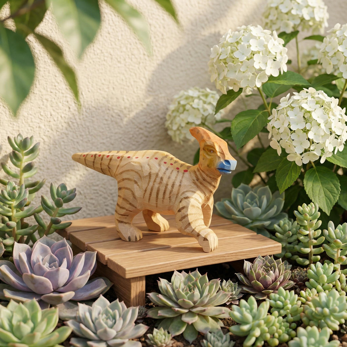Hand-Carved Wooden Dinosaur Figurine, Parasaurolophus Wood Carving, Whimsical Nursery Decor, Rustic Animal Toy, Unique Gift for Dino Lover
