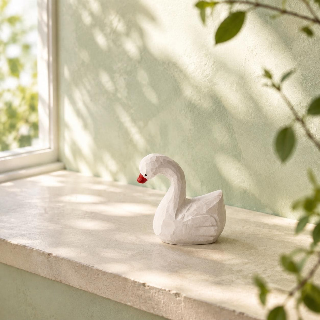 Whimsical White Wood Swan Hand Carved Bird Rustic Nursery Decor Unique Gift