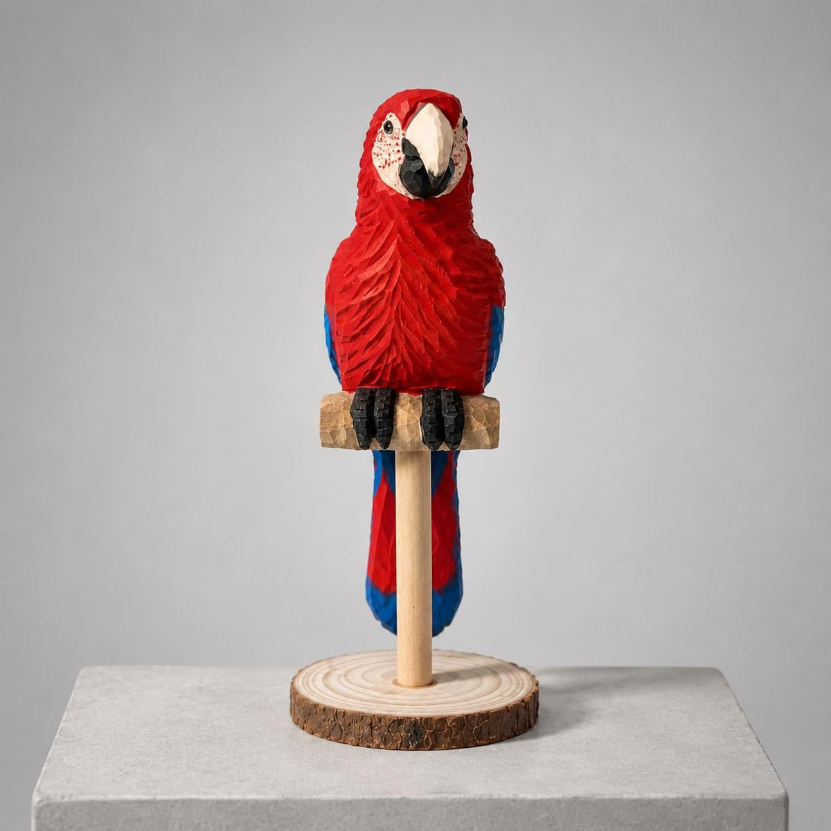 Vibrant Scarlet Macaw Wood Carving Tropical Bird Decor Wooden Parrot Figurine Unique Gift for Bird Lover